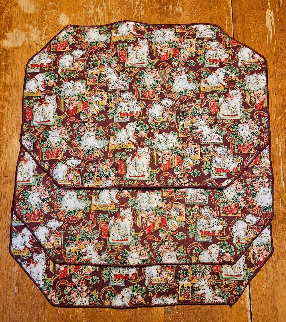 Set of 3 Christmas Cats Place Mats Table Decor Serving Holiday Dinner Kittens
